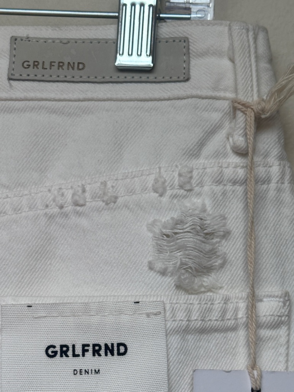 GRLFRND Rhoda Asymmetrical Distressed Denim Mini Skirt White Size 29 Revolve NWT - Picture 8 of 13